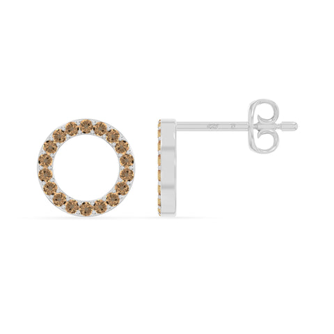 natural citrine circle stud earrings in sterling silver 