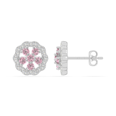 natural pink-tourmaline flower stud earrings in sterling silver 