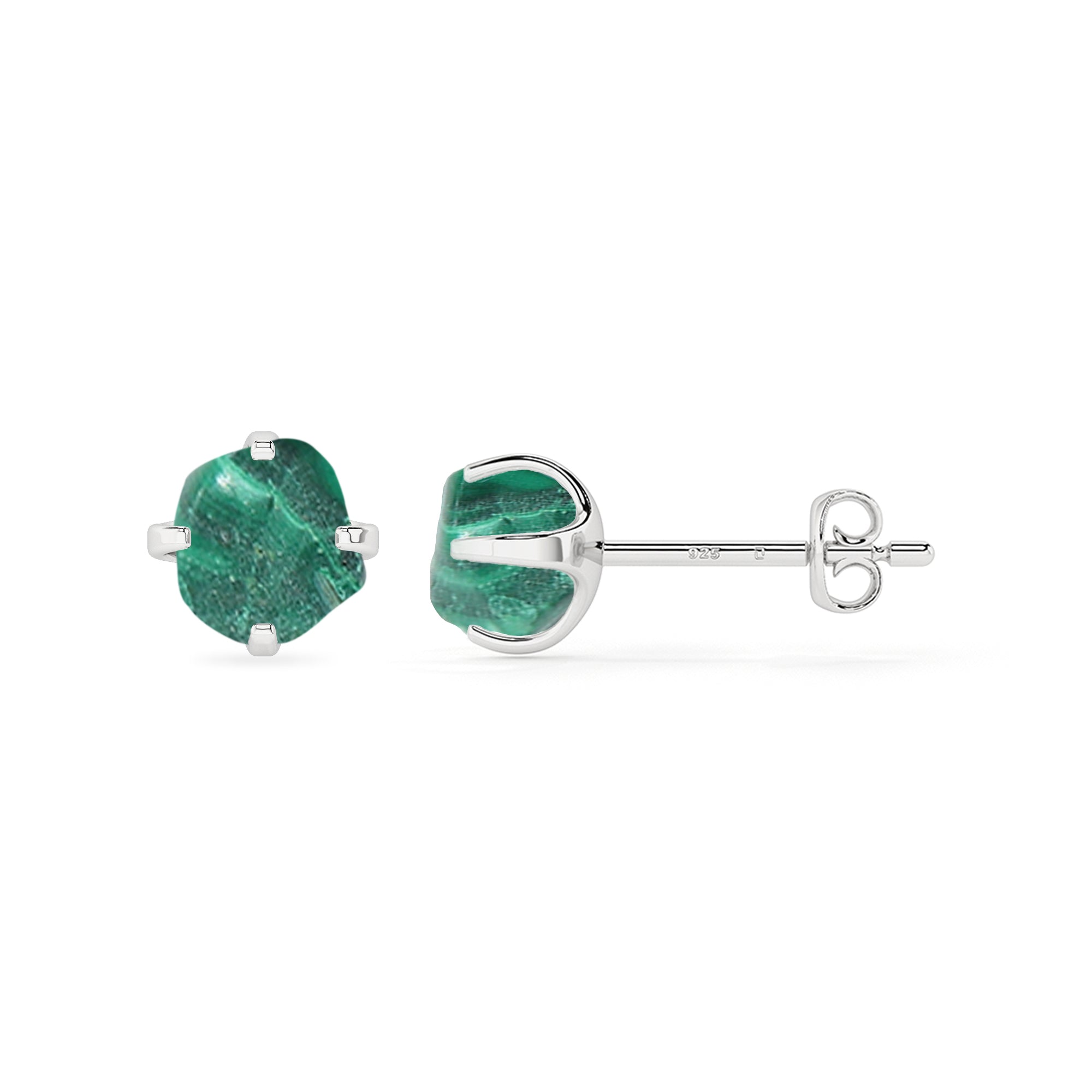 natural malachite rough shape stud earrings