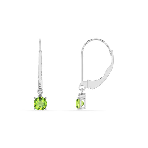 natural peridot cushion dangle earrings with moissanite 