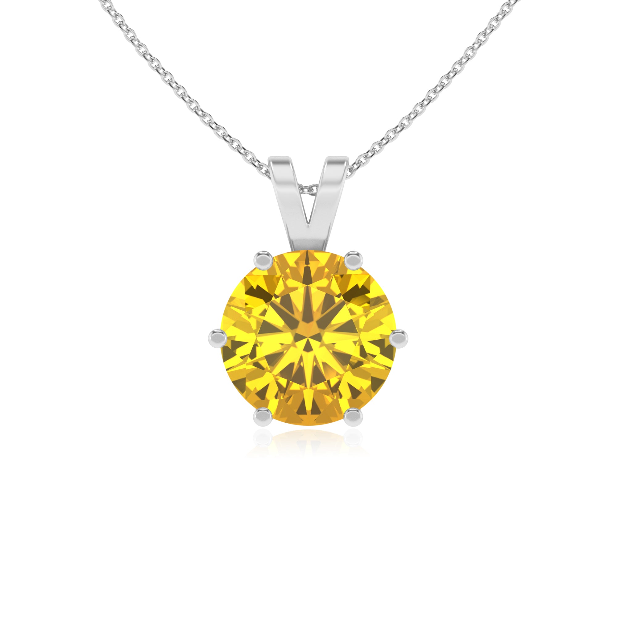 lab grown yellow sapphire round shape solitaire v-bale pendant necklace