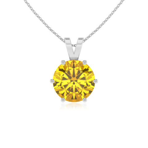 lab grown yellow sapphire round shape solitaire v-bale pendant necklace