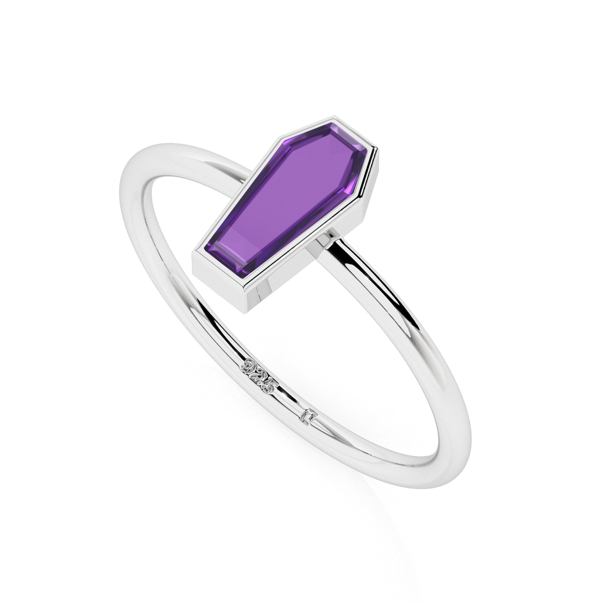 amethyst coffin shape stackable bezel-set ring