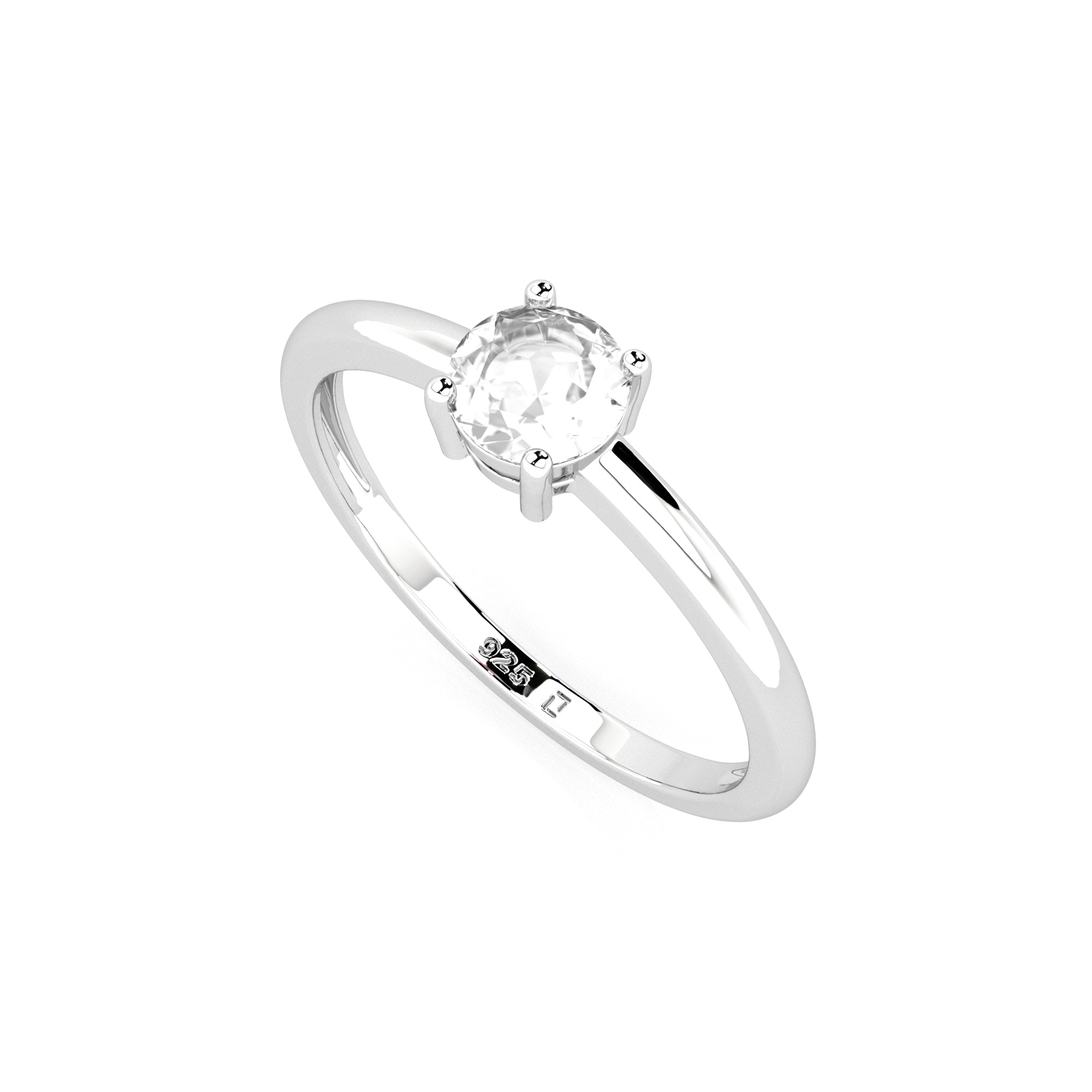 white topaz round cut stackable prong-set ring