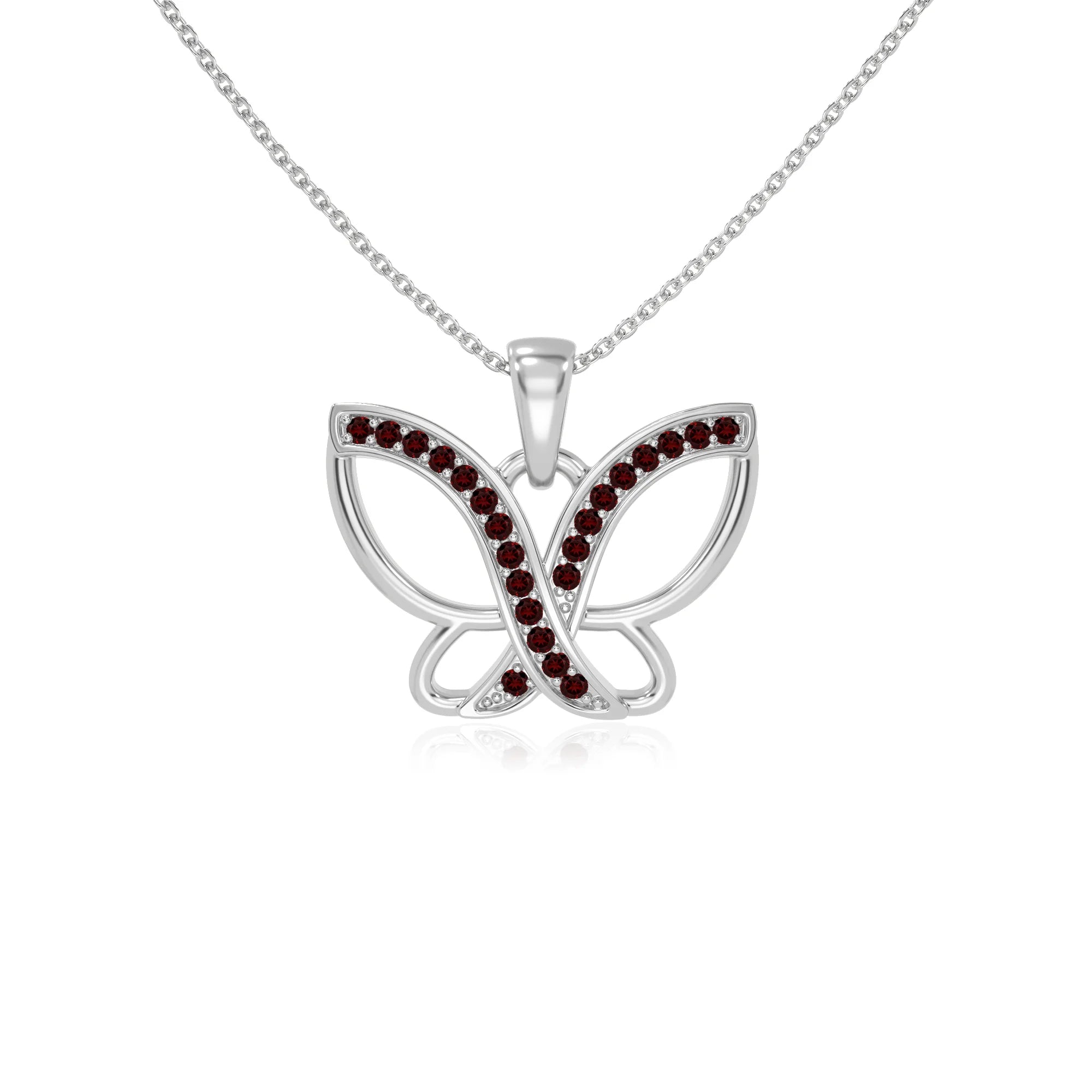 natural garnet butterfly necklaces in sterling silver 