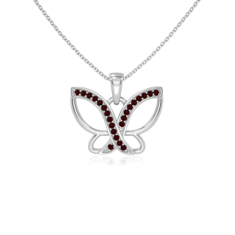 natural garnet butterfly necklaces in sterling silver 