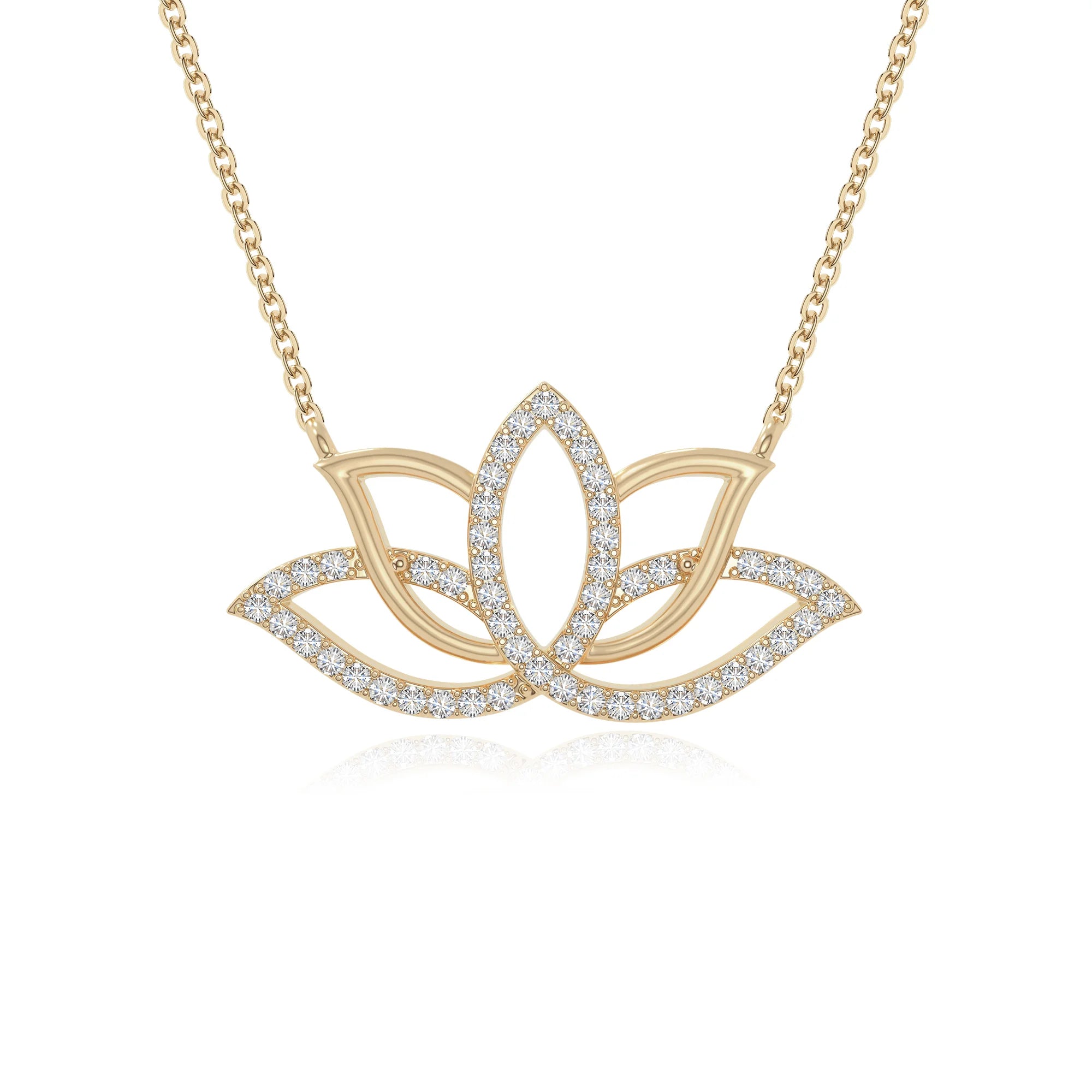 moissanite lotus flower necklaces in yellow gold vermeil 