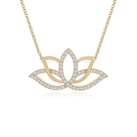 moissanite lotus flower necklaces in yellow gold vermeil 