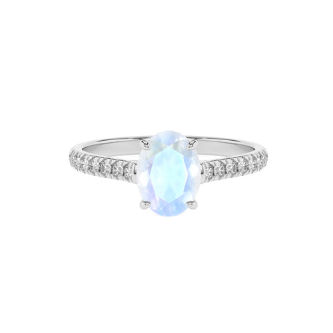 natural rainbow-moonstone oval half eterity solitaire engagement ring