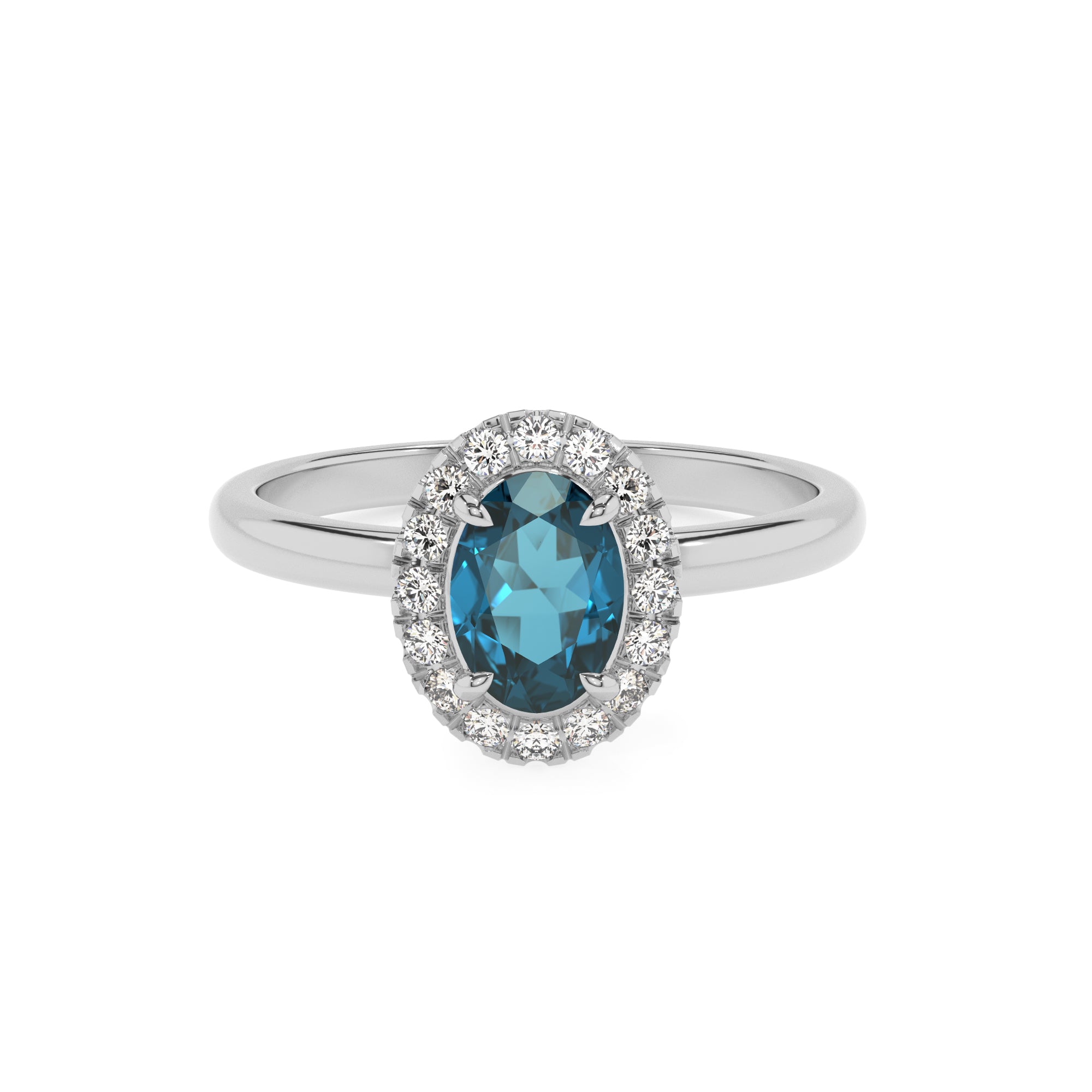 natural london blue topaz oval halo solitaire engagement ring