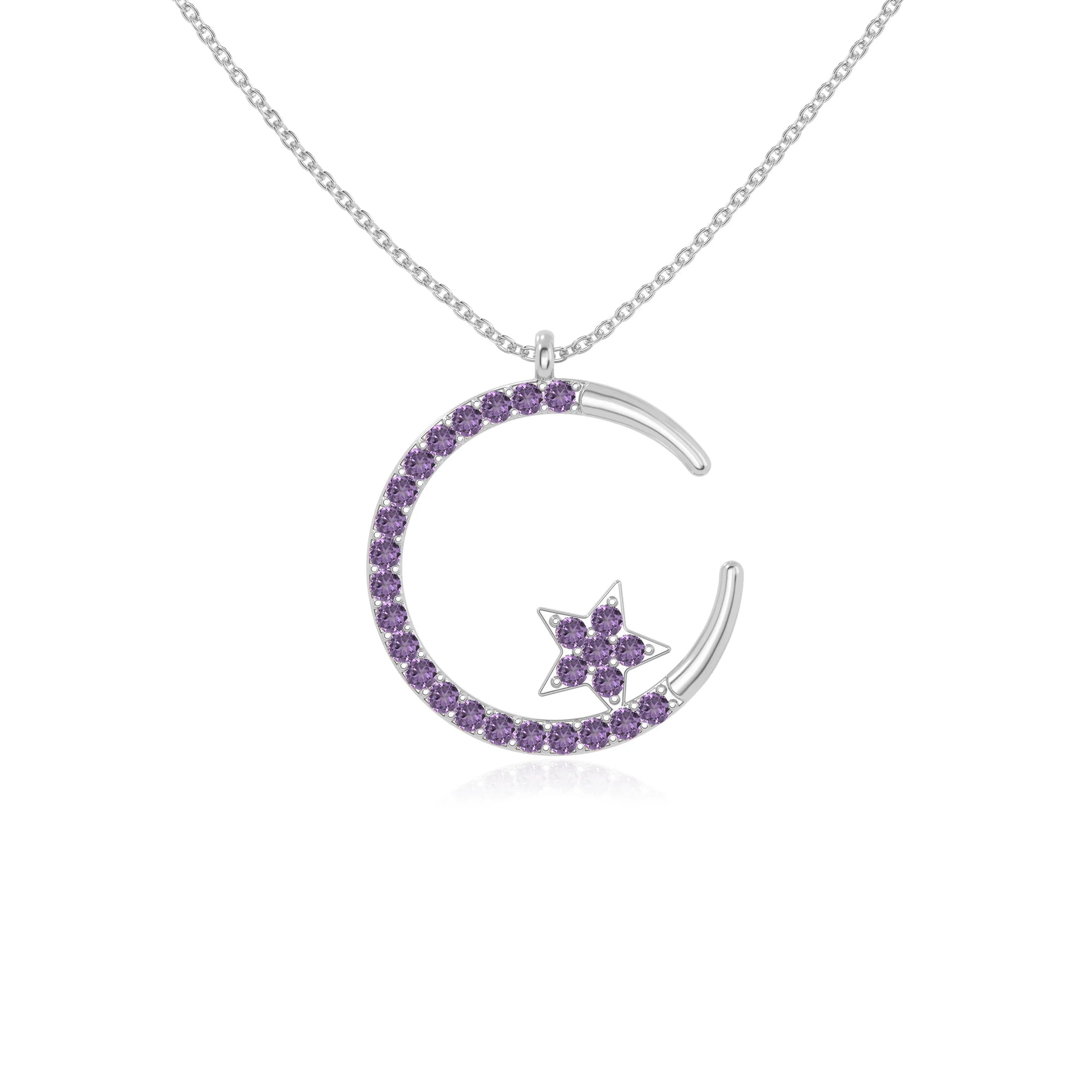 natural amethyst moon & star necklaces in sterling silver 