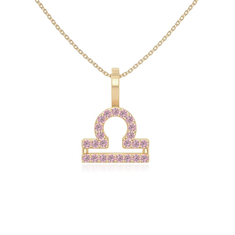 natural pink-tourmaline libra zodiac necklaces in yellow gold vermeil 
