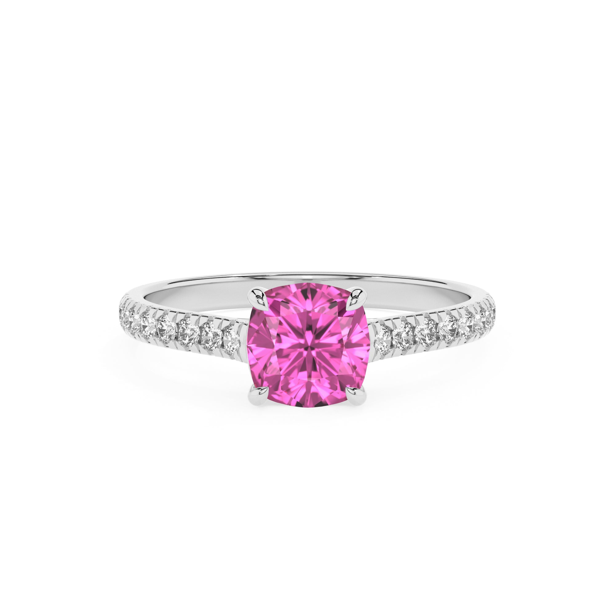 lab-grown pink-sapphire cushion half eterity solitaire engagement ring