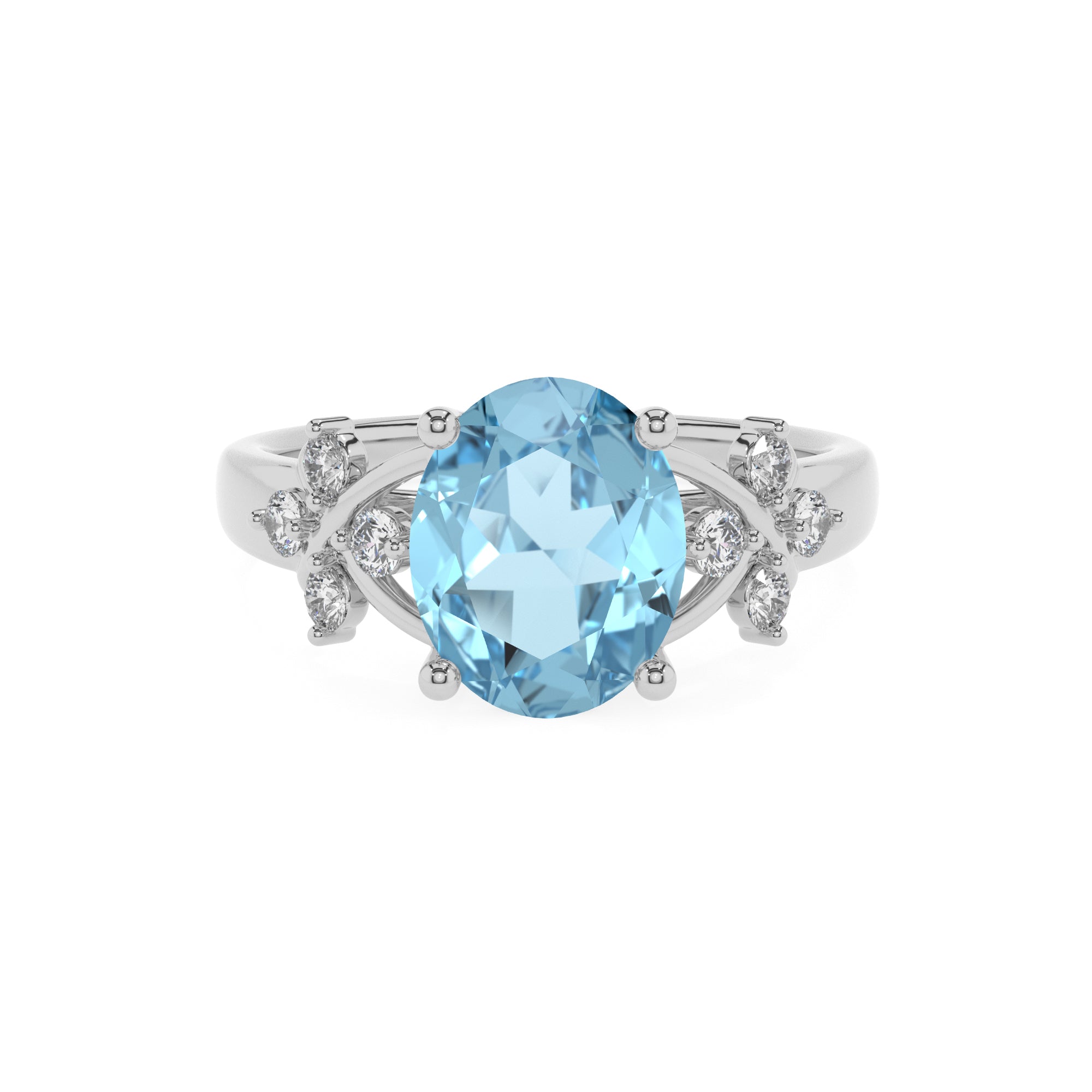 lab grown aquamarine oval criss cross solitaire engagement ring