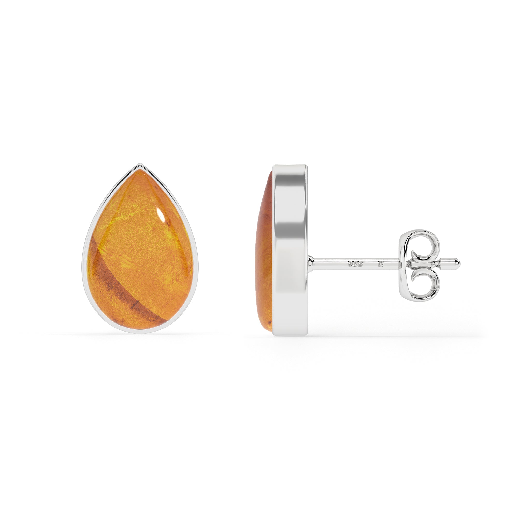 natural amber pear shape stud earrings