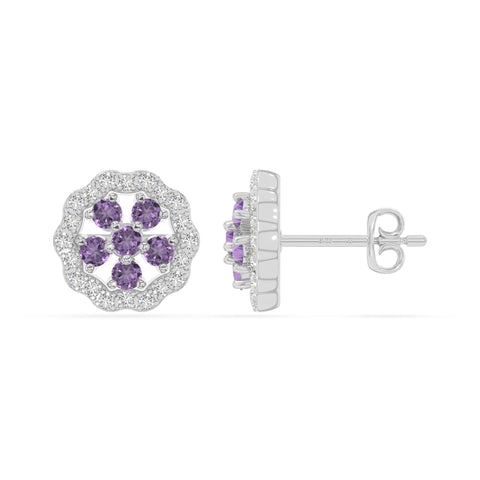natural amethyst flower stud earrings in sterling silver 