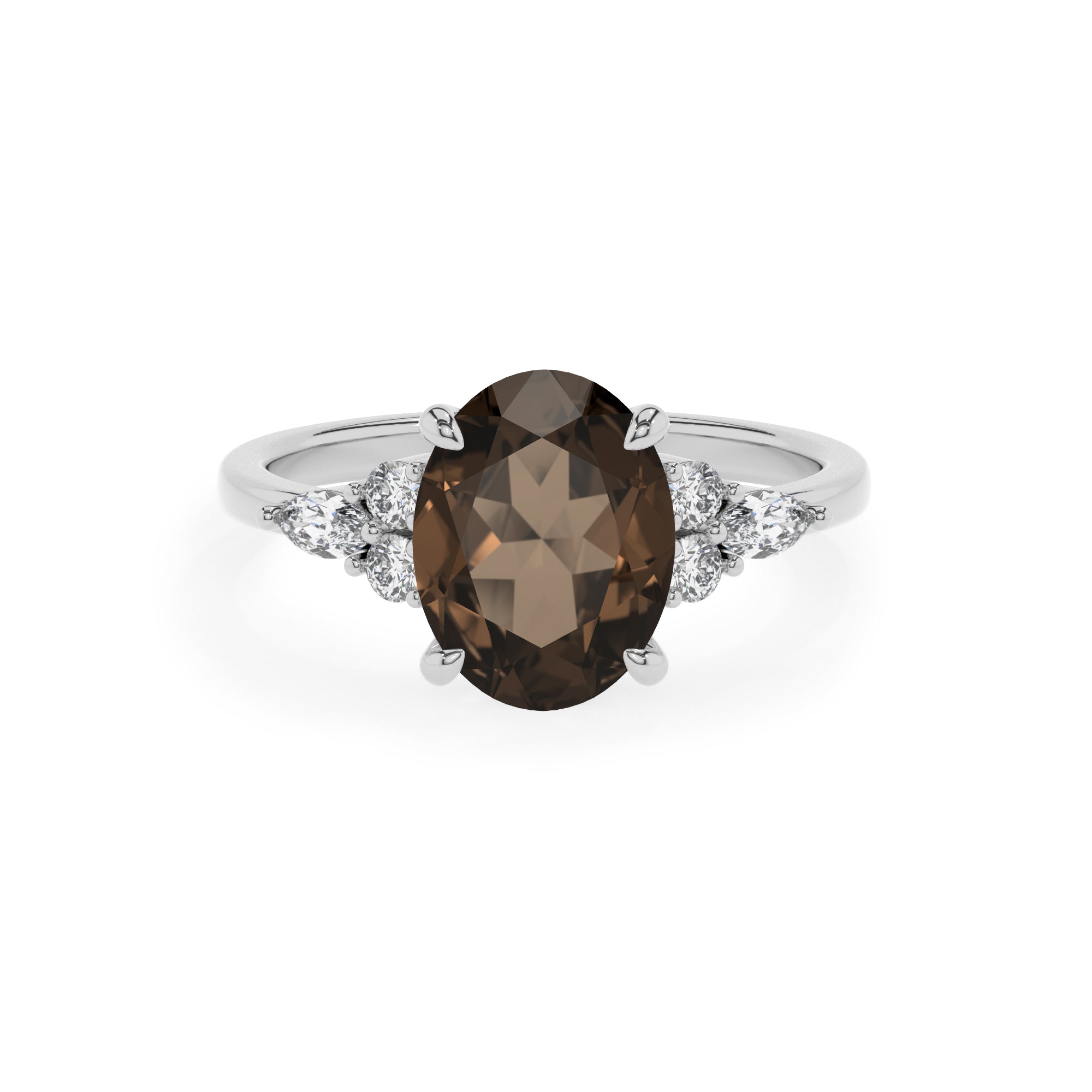 natural smoky-quartz oval solitaire engagement ring