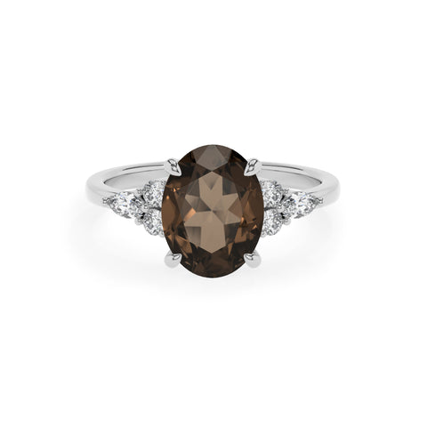 natural smoky-quartz oval solitaire engagement ring