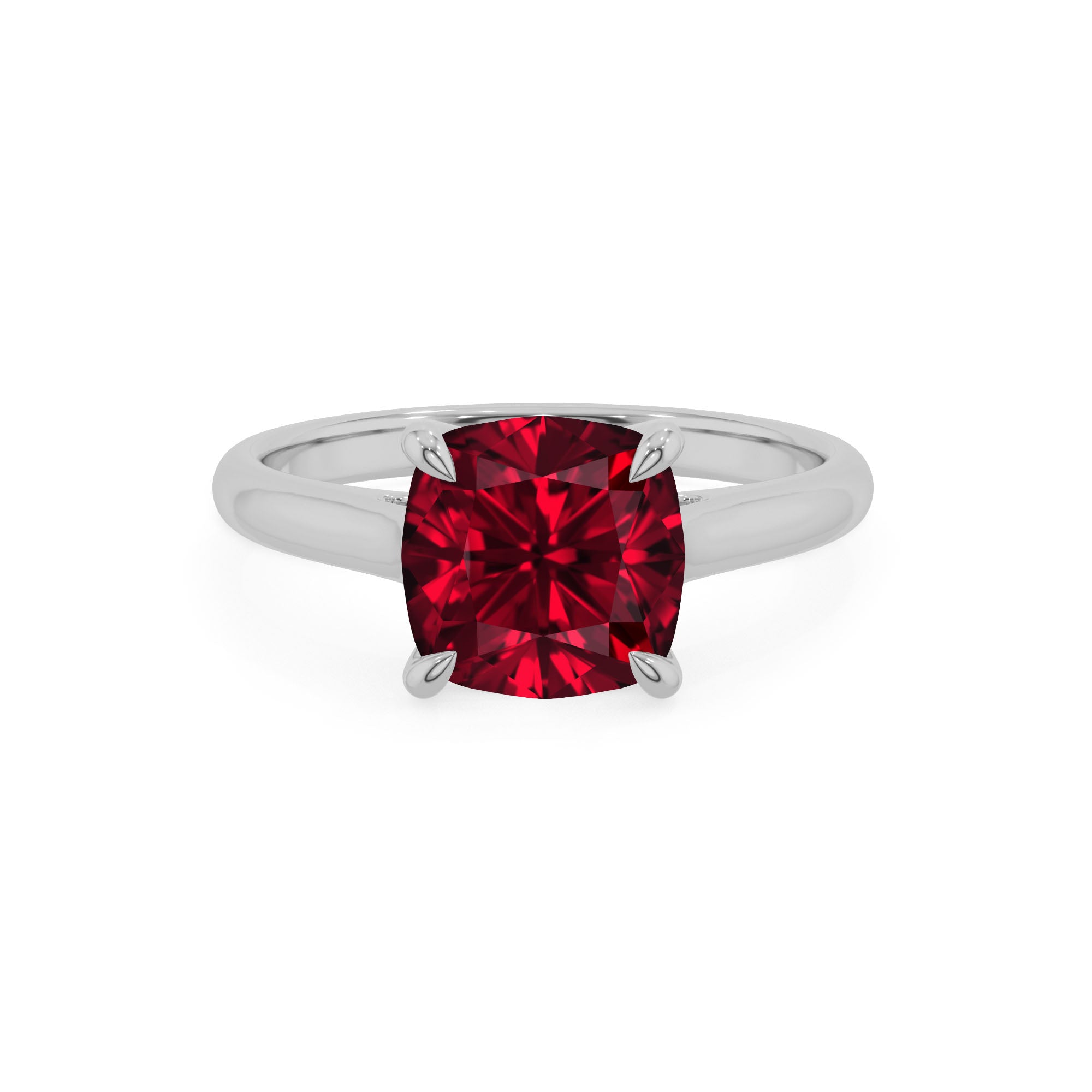 lab grown ruby cushion solitaire engagement ring