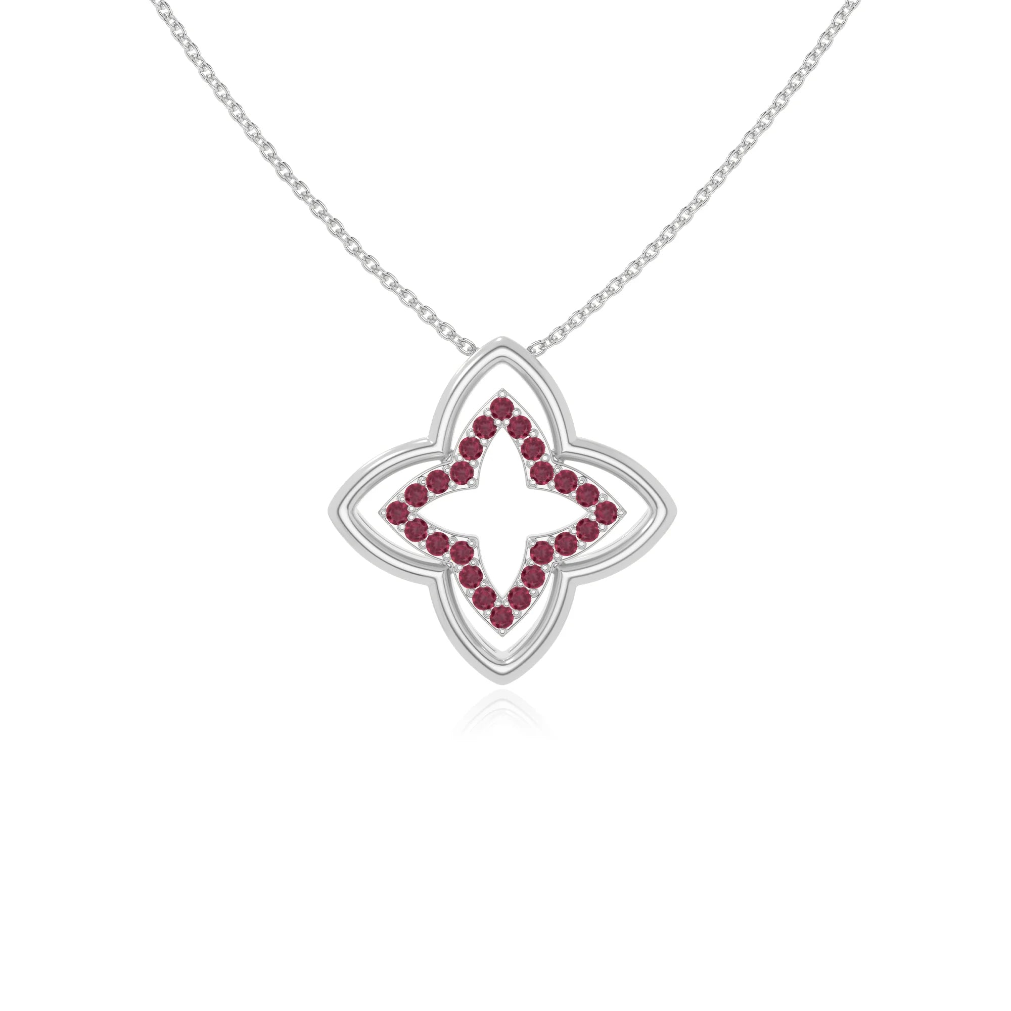 natural ruby 4 petal flower necklaces in sterling silver 