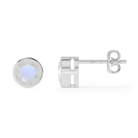 natural rainbow moonstone round shape stud earrings