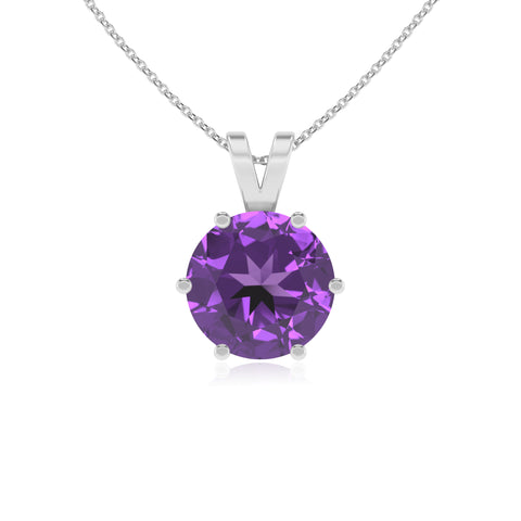 lab grown amethyst round shape solitaire v-bale pendant necklace