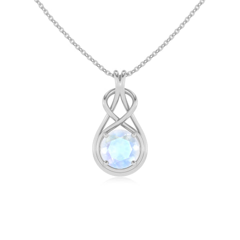 natural rainbow moonstone round shape solitaire infinity knot pendant necklace