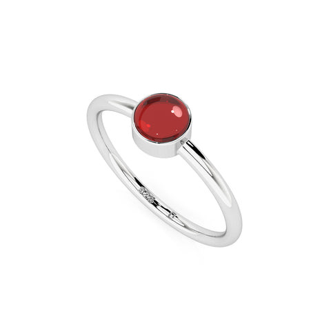 red garnet round cab stackable bezel-set ring