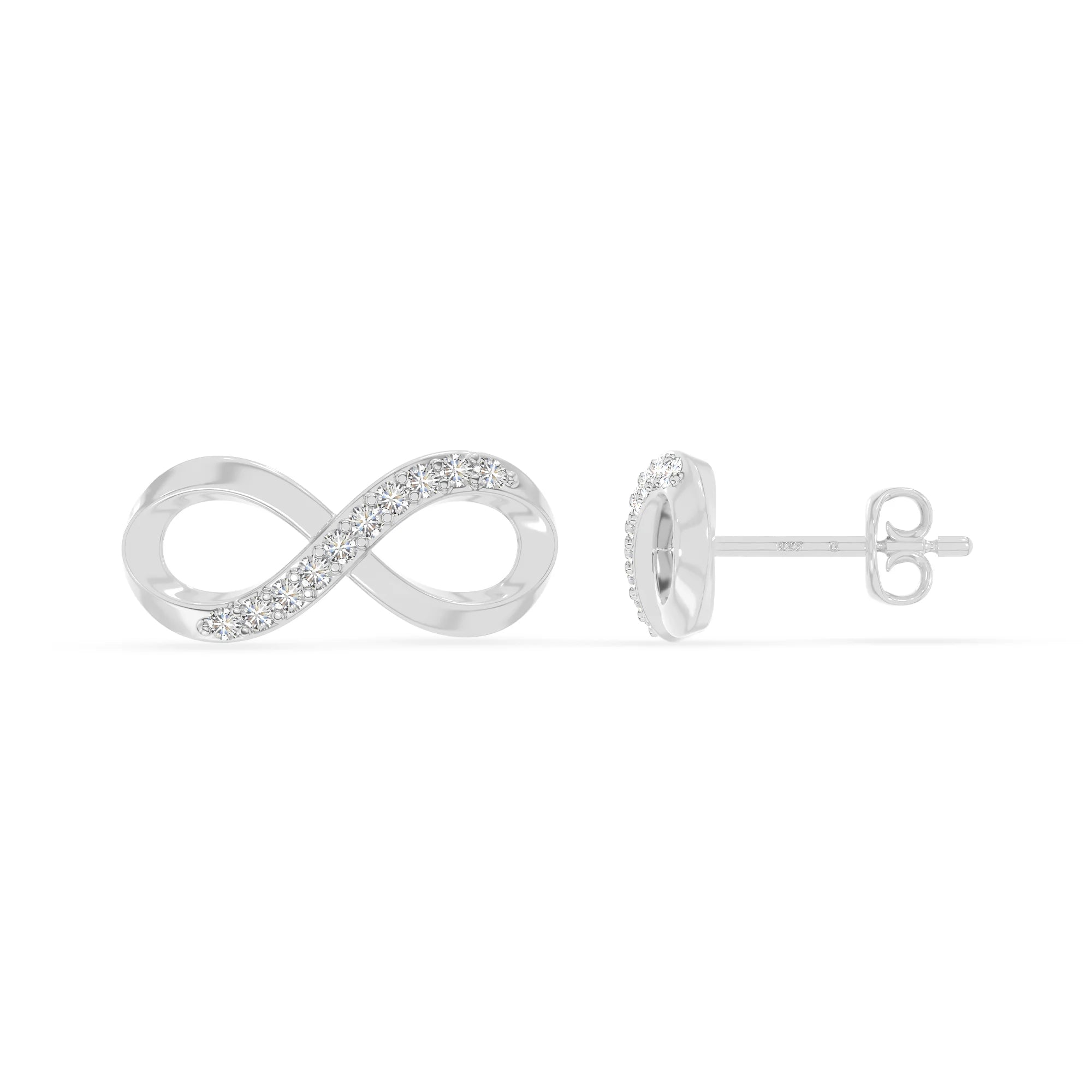 moissanite infinity stud earrings in sterling silver 