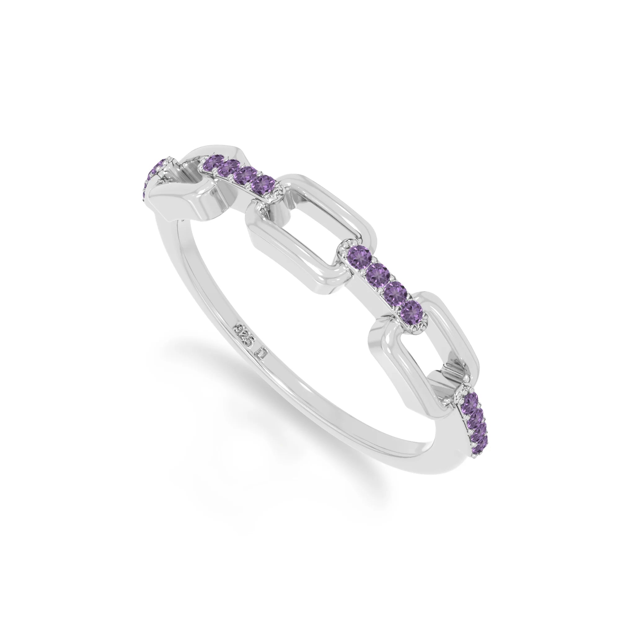 natural amethyst interlocking wedding band rings in sterling silver 