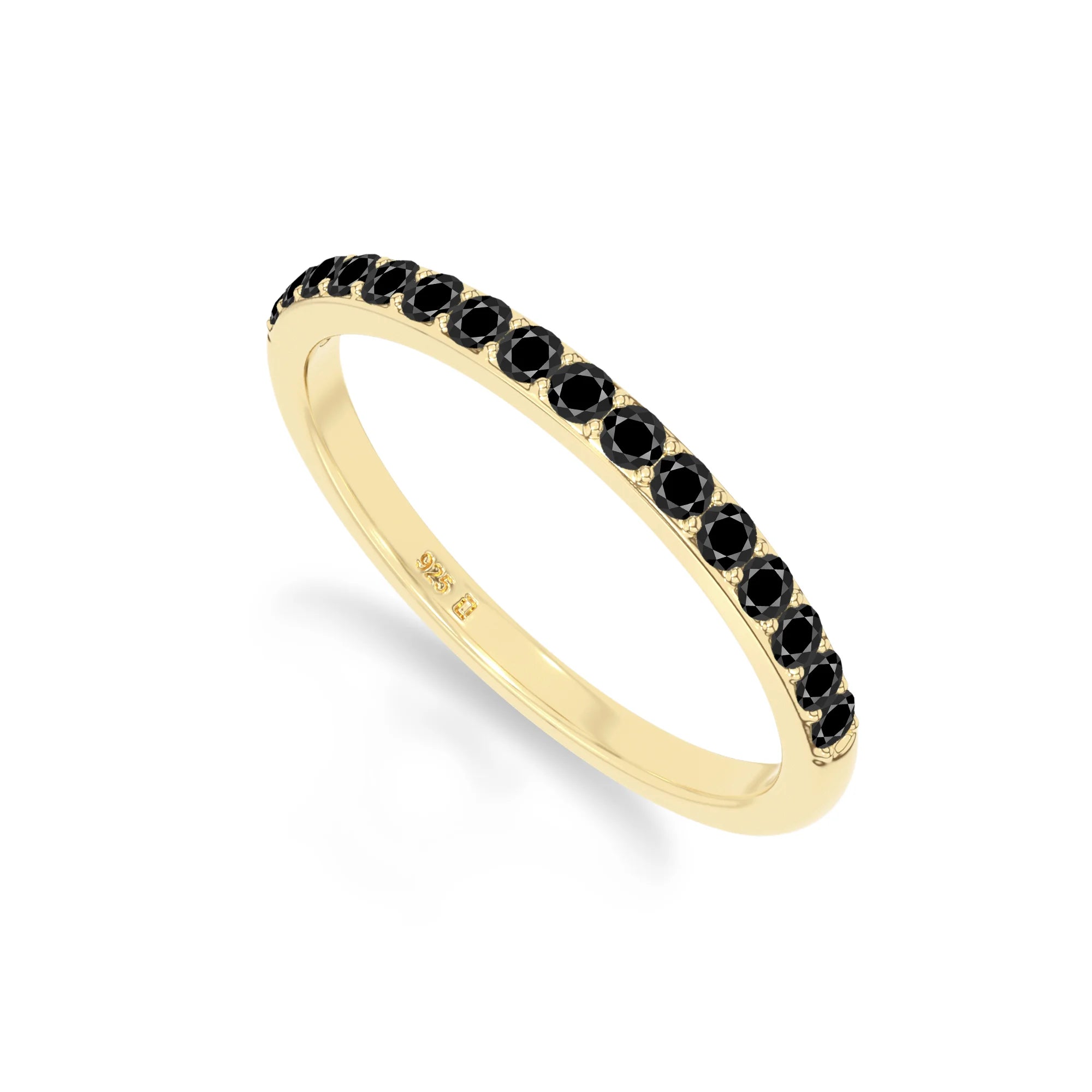 natural black onyx half eternity band rings in yellow gold vermeil