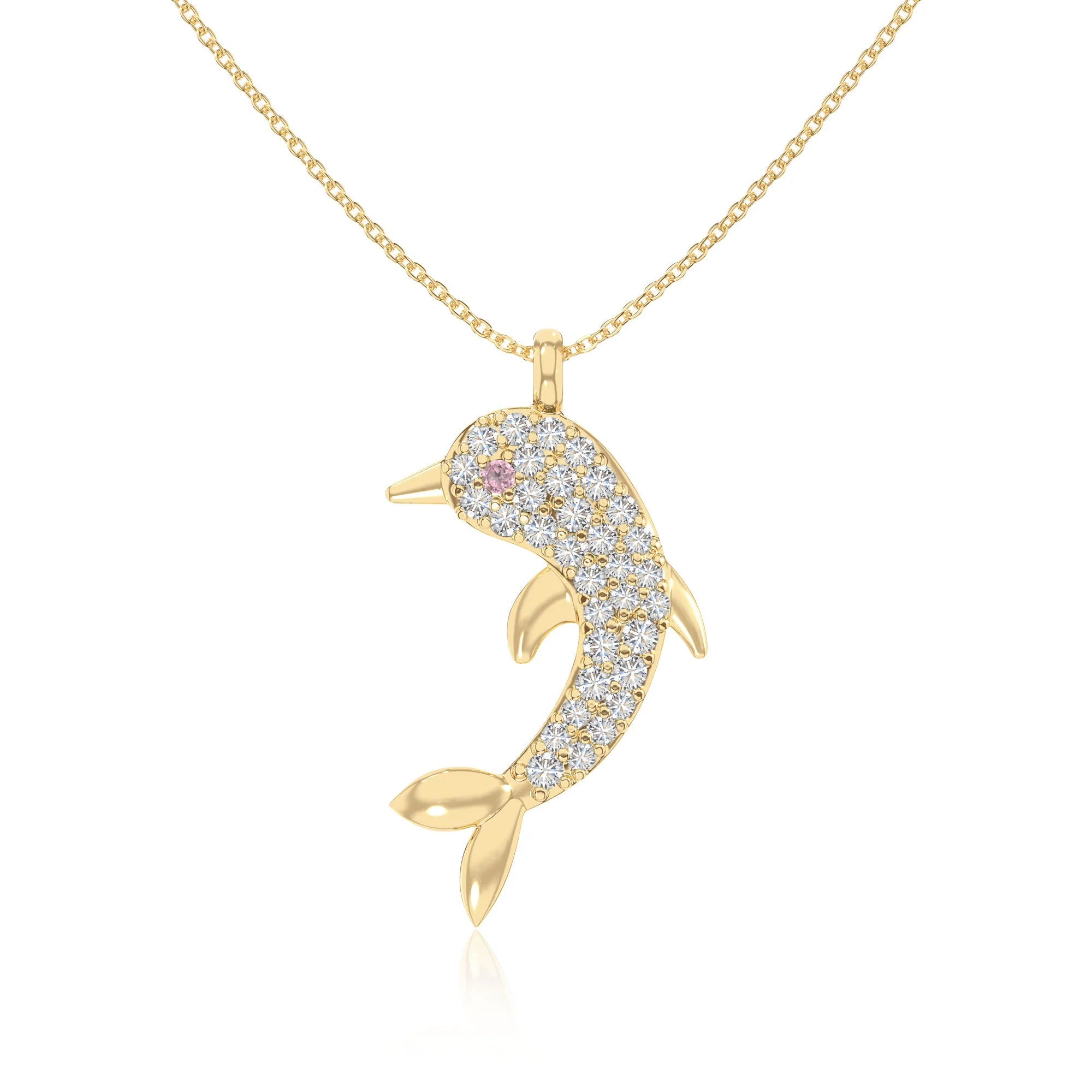 natural pink-tourmaline dolphin necklaces in yellow gold vermeil 