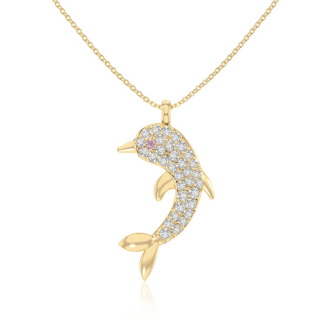 natural pink-tourmaline dolphin necklaces in yellow gold vermeil 