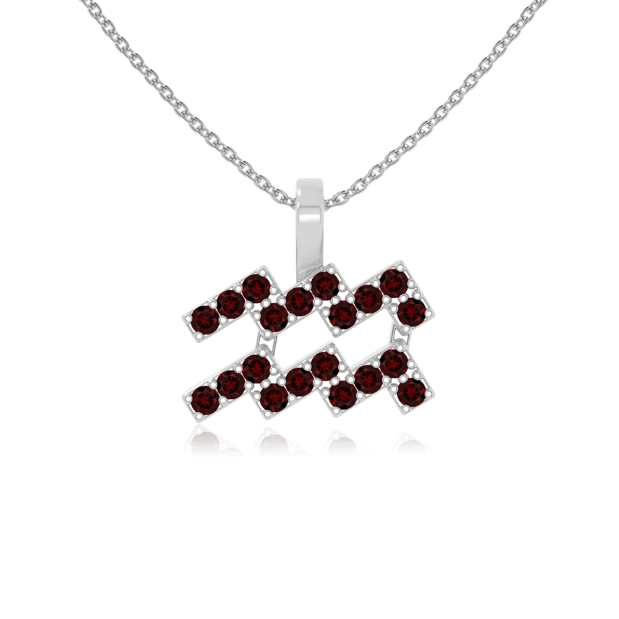 natural garnet aquarius zodiac sign necklaces in sterling silver 