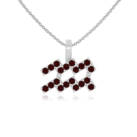 natural garnet aquarius zodiac sign necklaces in sterling silver 