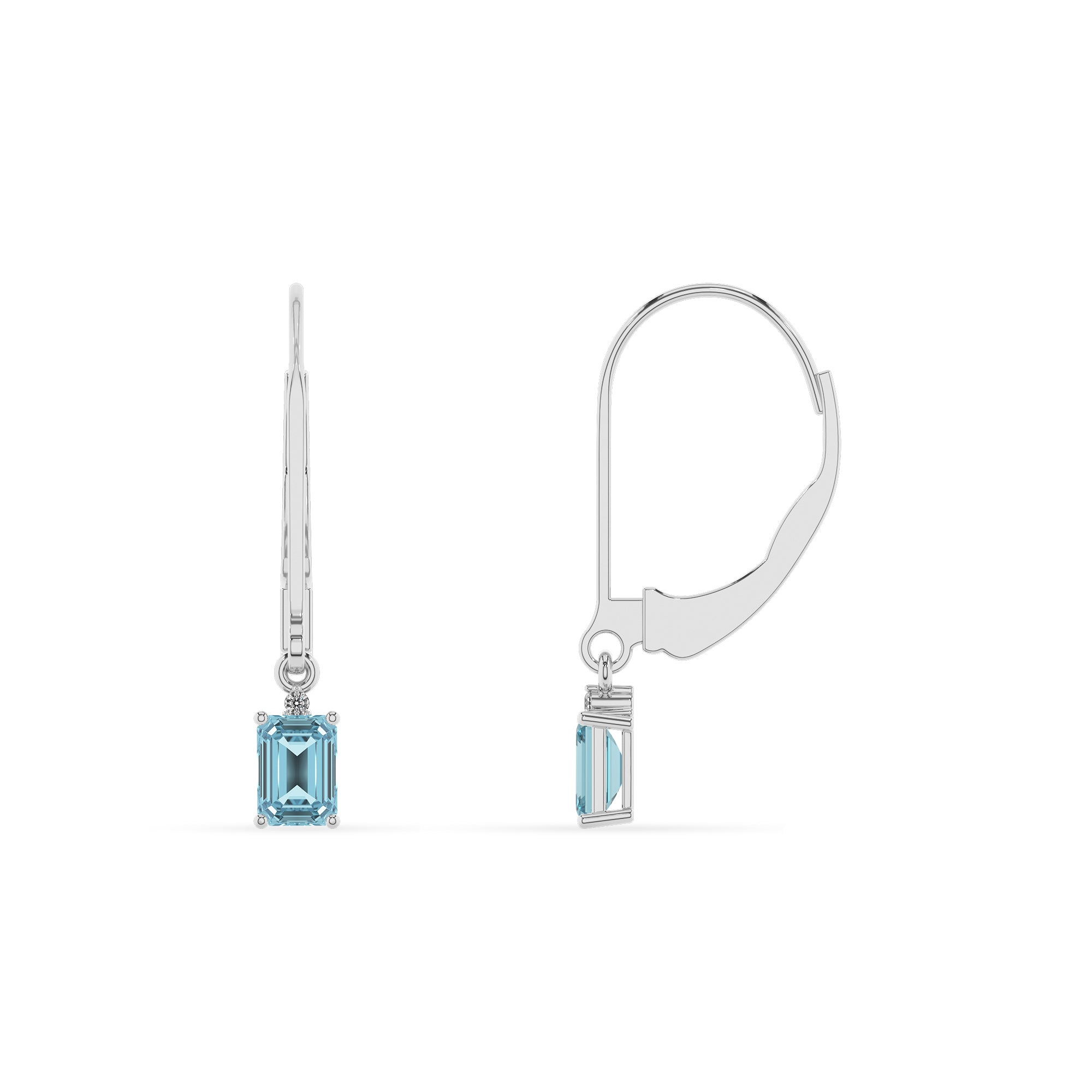 lab grown aquamarine emerald cut dangle earrings with moissanite 