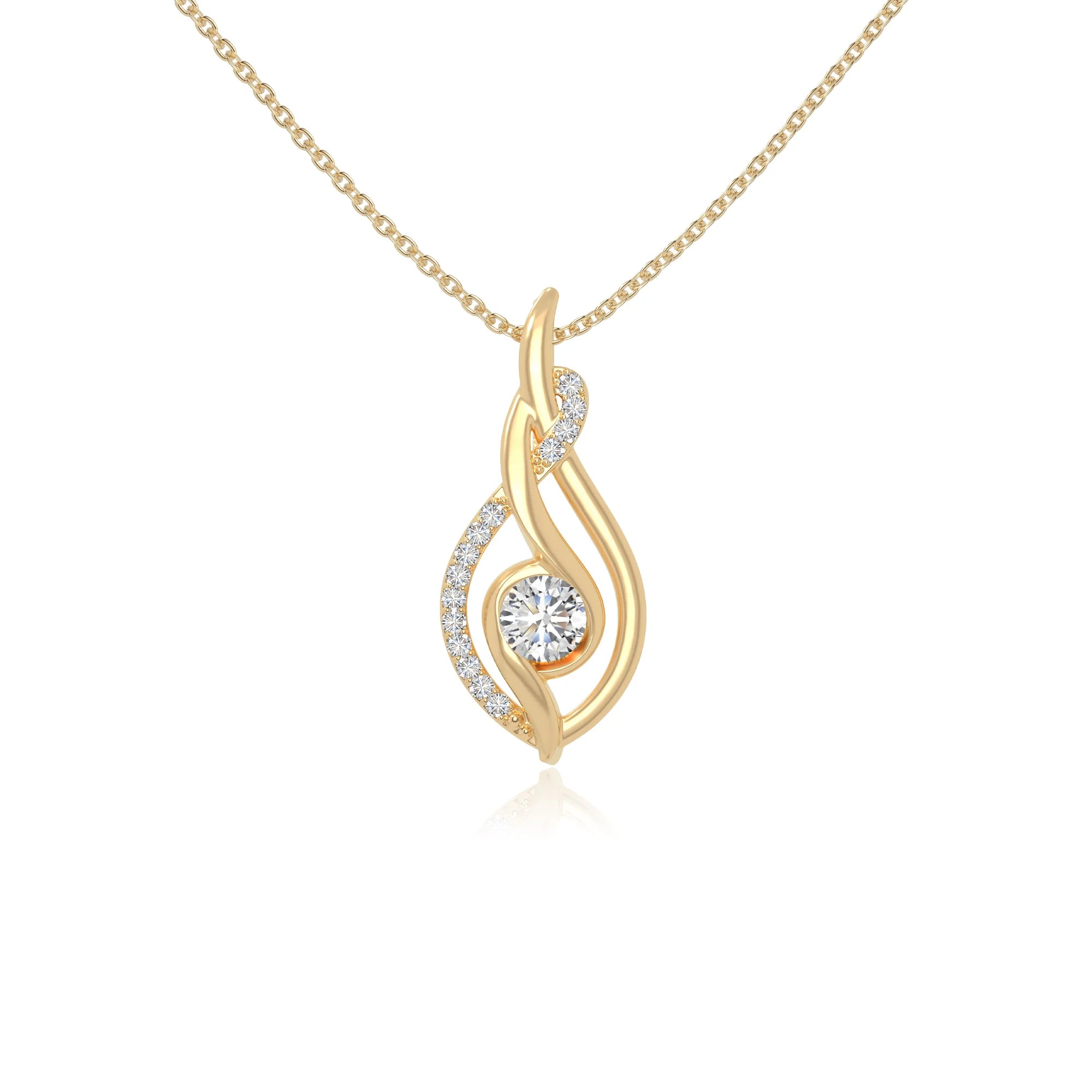 moissanite twisted infinty knot necklaces in yellow gold vermeil 