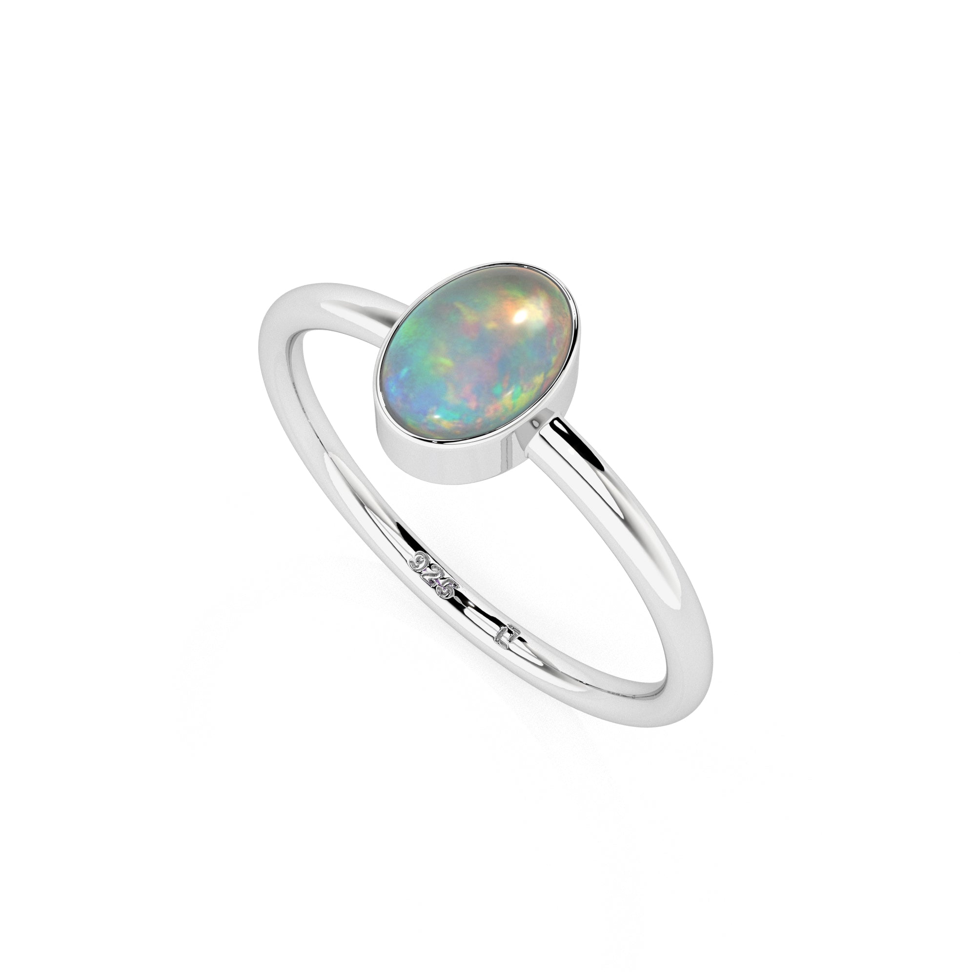 ethiopian opal oval cab stackable bezel-set ring