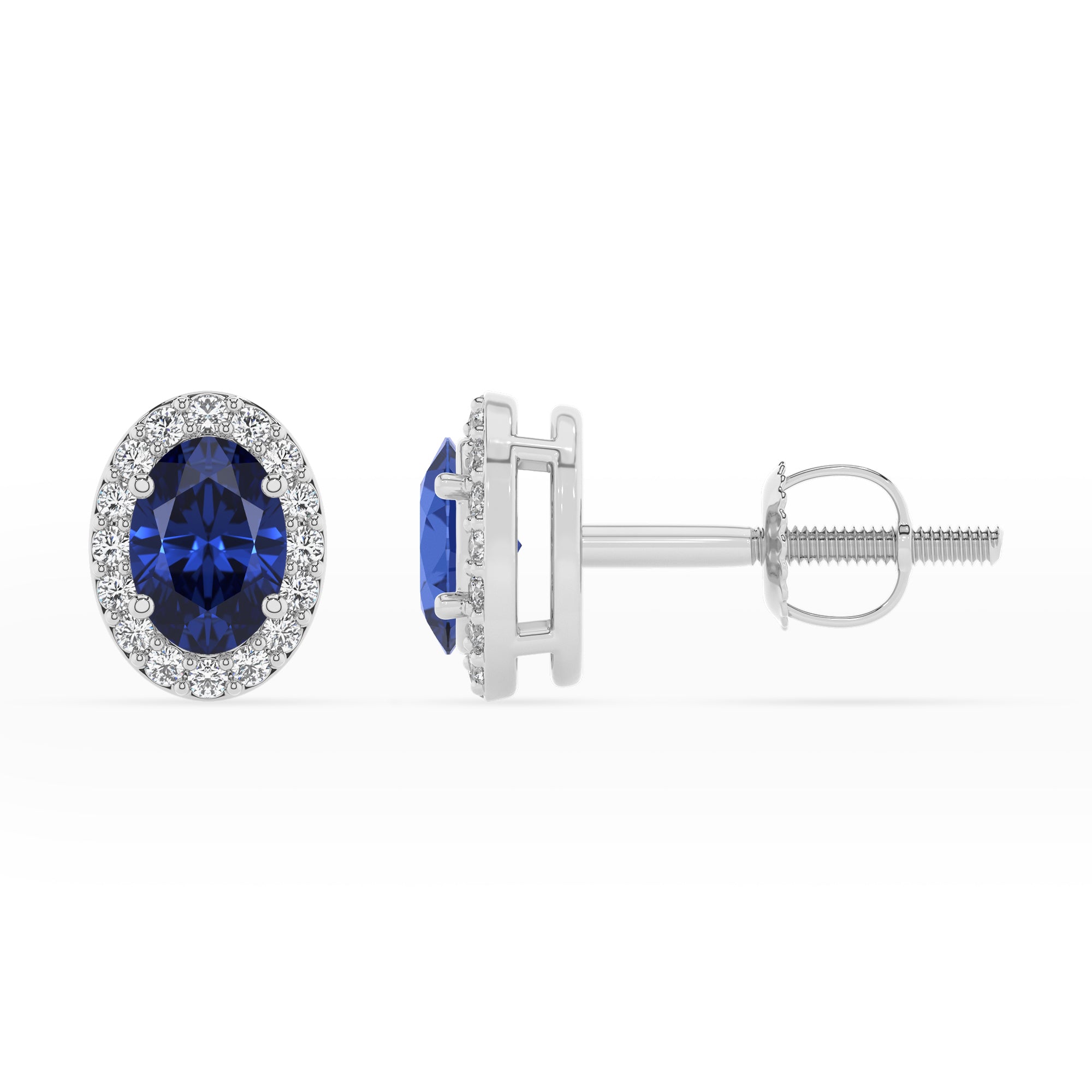 lab grown blue sapphire oval stud earrings with moissanite 