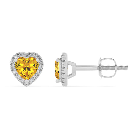 lab grown yellow sapphire heart stud earrings with moissanite 