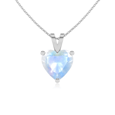 natural rainbow moonstone heart shape solitaire v-bale pendant necklace