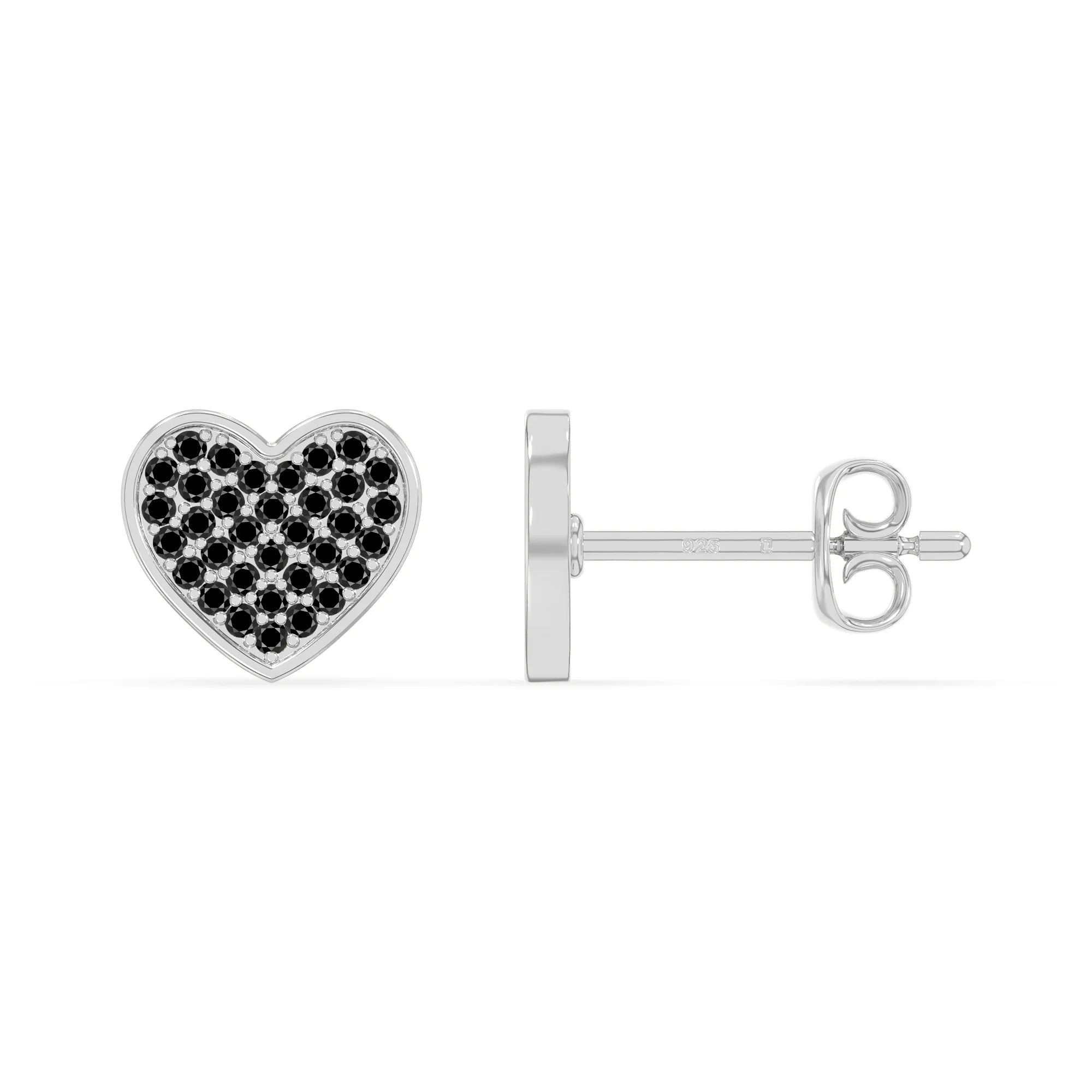 natural black-onyx heart stud earrings in sterling silver 