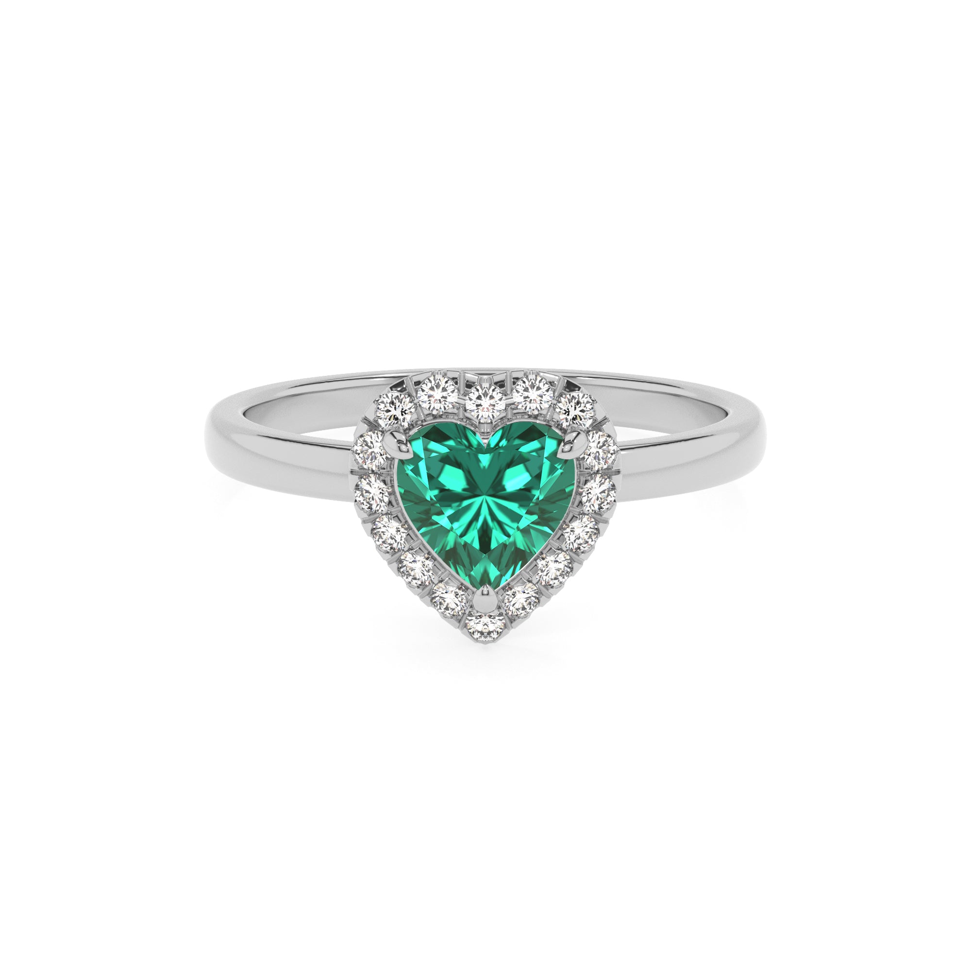 lab-grown emerald heart halo solitaire engagement ring