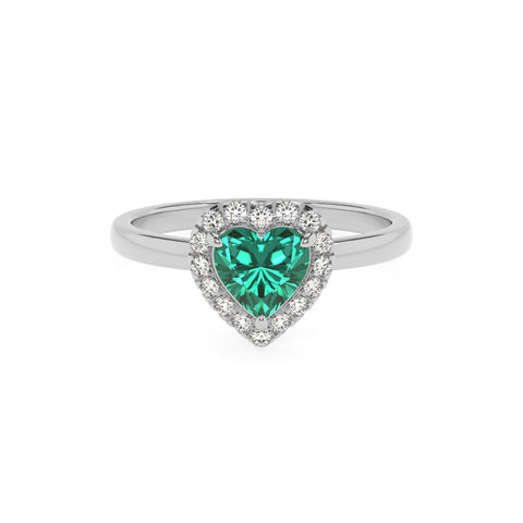 lab-grown emerald heart halo solitaire engagement ring