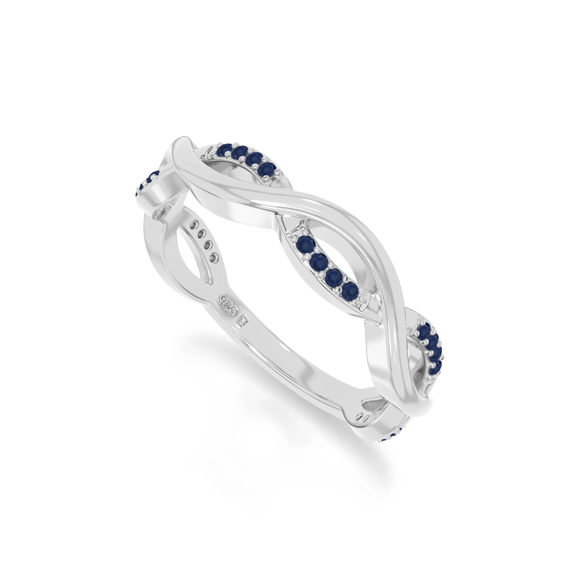 natural blue sapphire twisted wedding band rings in sterling silver 