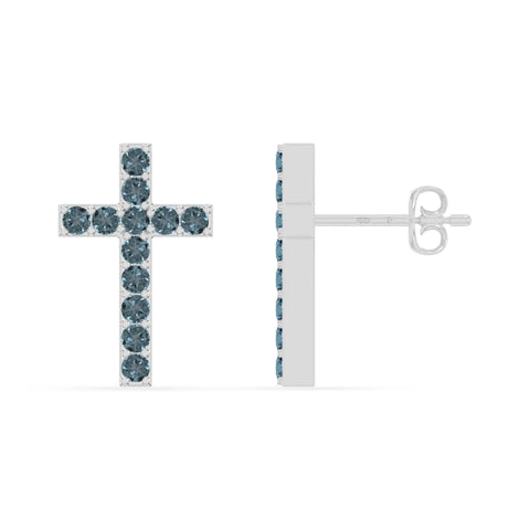 natural london-blue-topaz cross stud earrings in sterling silver 