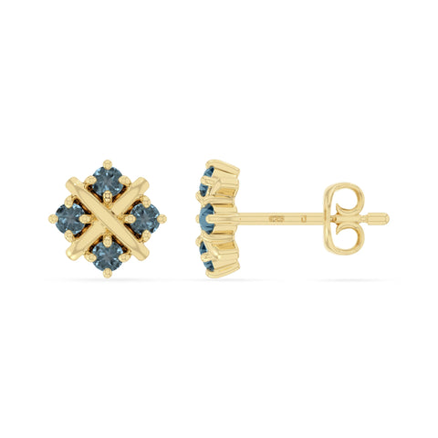 natural london-blue-topaz flower stud earrings in yellow gold vermeil 