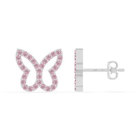 natural pink-tourmaline butterfly stud earrings in sterling silver 