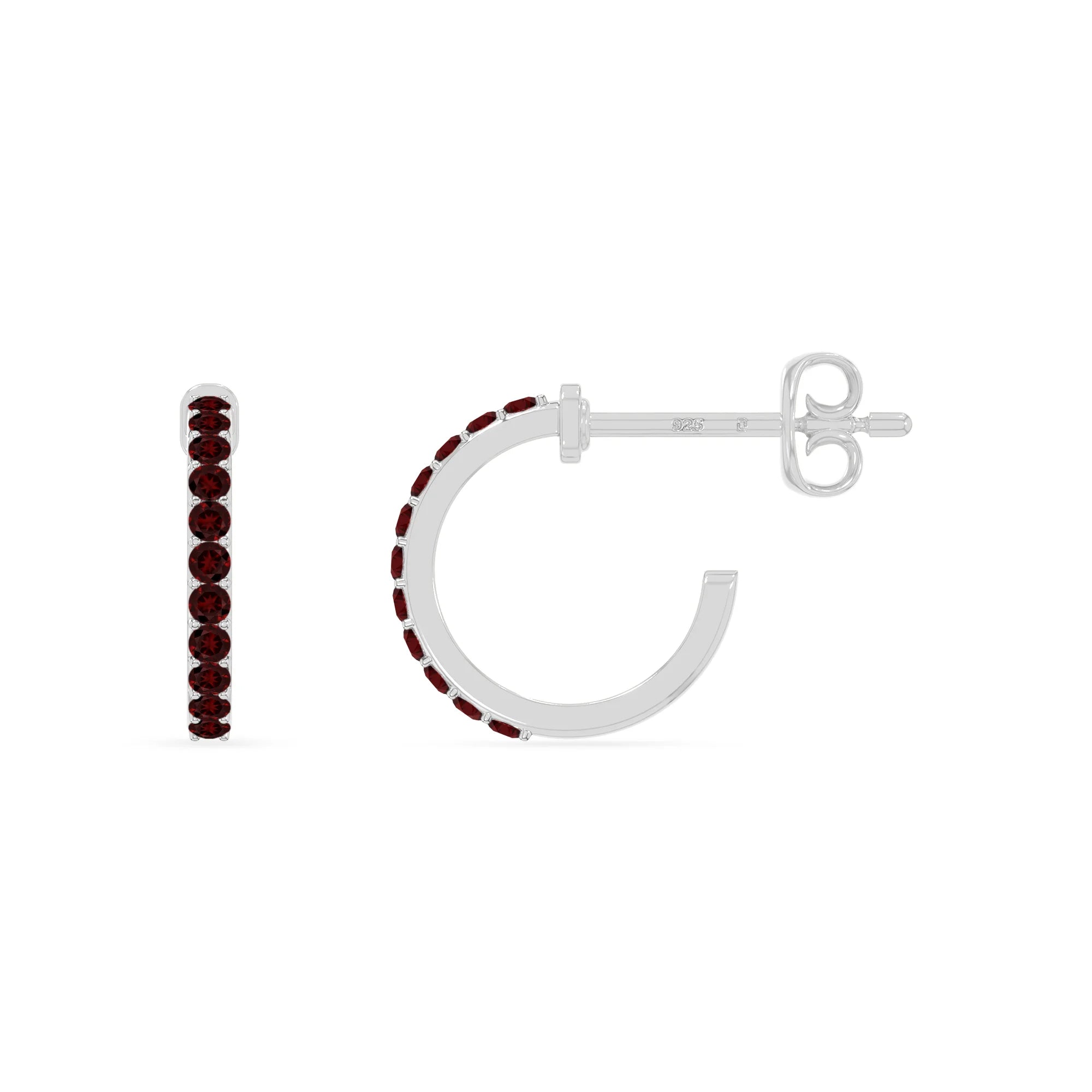 natural garnet hoop earrings in sterling silver 