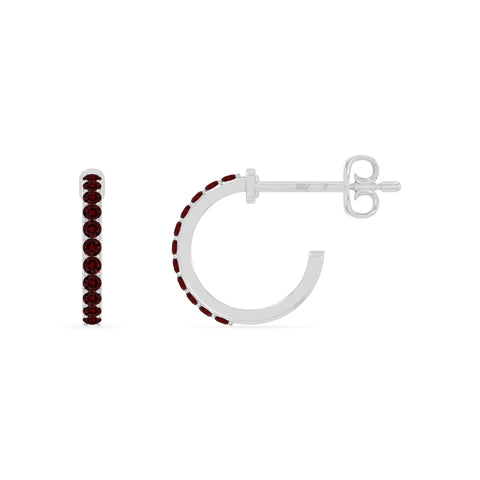 natural garnet hoop earrings in sterling silver 